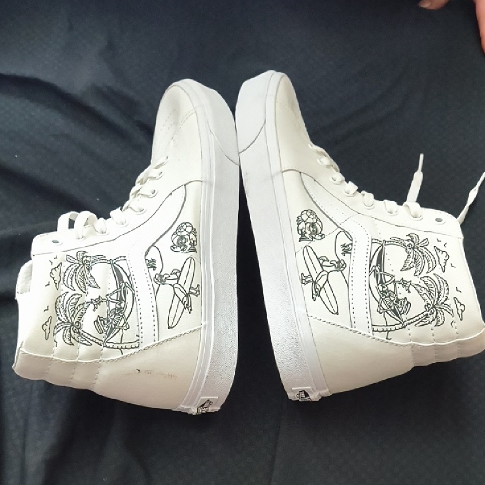Vans White High-Top Sneakers with Black Graphics